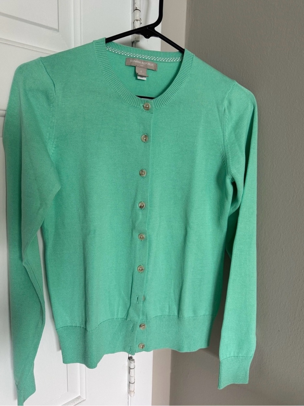 Banana Republic Seafoam Green Button-Up Crewneck Cardigan